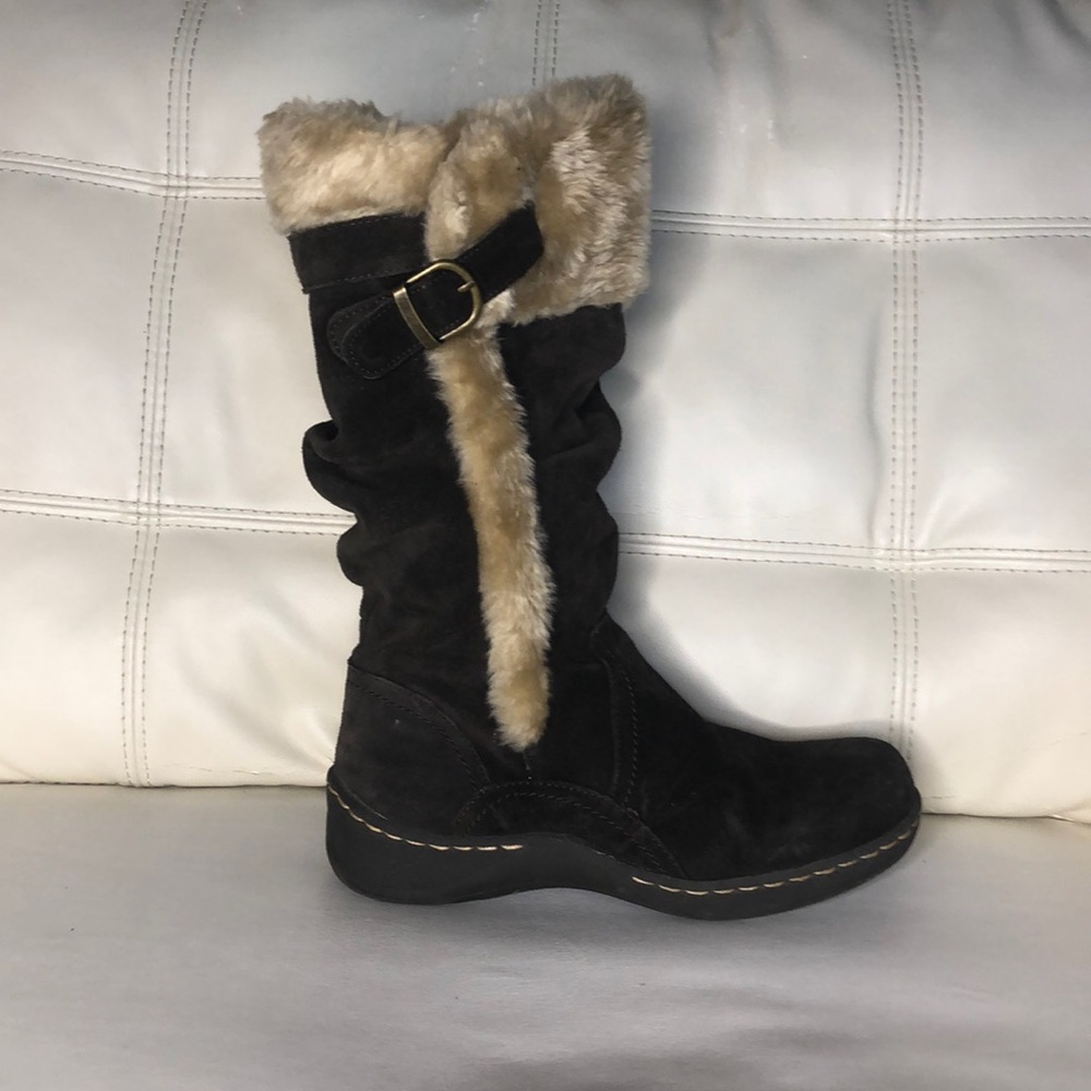 Water proof Baretraps- Brown Leather & Faux Fur